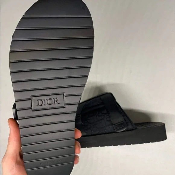Dior Black Textured Slide Sandals